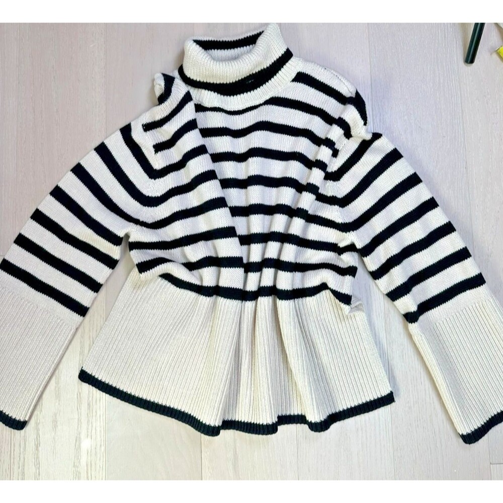 Toteme Striped Sweater Scandi Classic Oversize Wool Blend Turtleneck Cozy Knit S